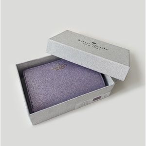 ♠️Kate Spade Boxed Tinsel Glitter Medium Compact Bifold Wallet, Lilac Frost NIB